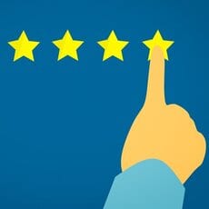 Illustration of hand selecting a rating of 4/4 stars
