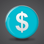 white dollar sign on light blue circular button
